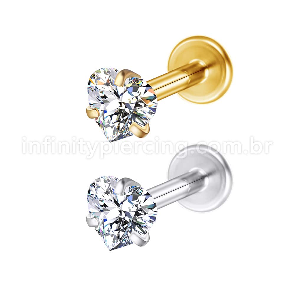 Piercing Labret Aço Cirúrgico Zircônia Coração